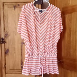 V Neck top Orange/ White Stripes